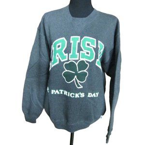 Vintage Russell IRISH St Patrick's Day 4 Leaf Clover Gray Sweatshirt size Large